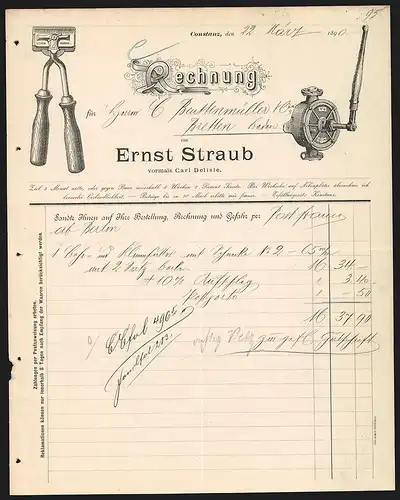 Rechnung Constanz 1890, Firma Ernst Straub, Produktansichten