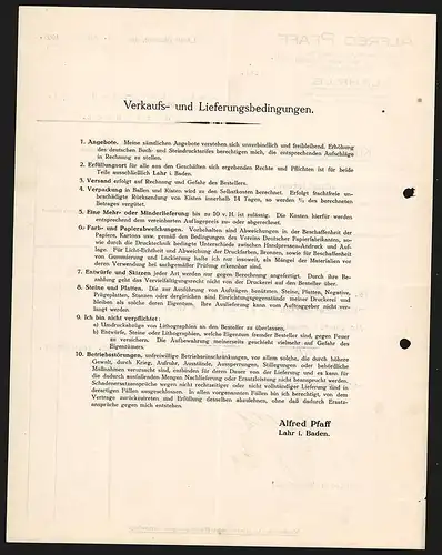 Rechnung Lahr i. B. 1925, Alfred Pfaff, Graph. Kunstanstalt, Buch- und Steindruckerei, Buchbinderei