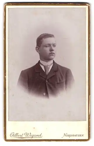 Fotografie Albert Wigand, Nordhausen, Morgenröthe 13, Junger Herr im Anzug mit Krawatte