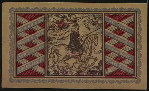 Notgeld Oldenburg 1921, 50 Pfennig, Wappen, Graf Anton Günther zu Pferd