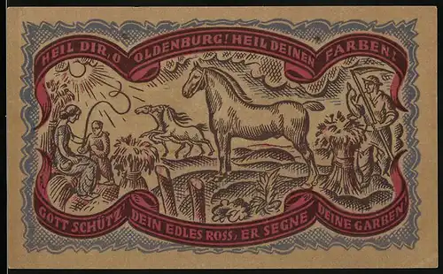 Notgeld Oldenburg 1921, 50 Pfennig, Pferde und Bauern auf dem Feld