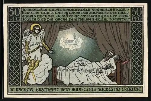 Notgeld Ohrdruf 1921, 50 Pfennig, St. Michael erscheint dem Bonifacius im Traume