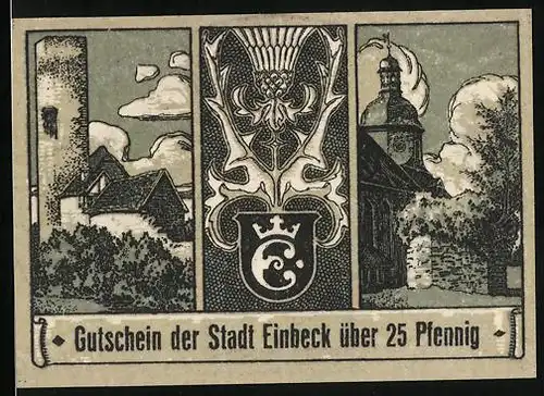 Notgeld Einbeck 1920, 25 Pfennig, Wappen, Schloss, Erfinder des Morphiums