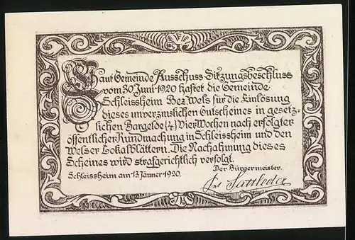 Notgeld Schleissheim 1920, 10 Heller, Zwei bürgerliche vor der Kirche