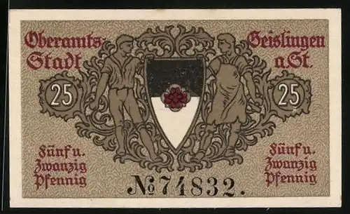 Notgeld Geislingen a. St. 1920, 25 Pfennig, Junge Arbeiter nebst Wappen