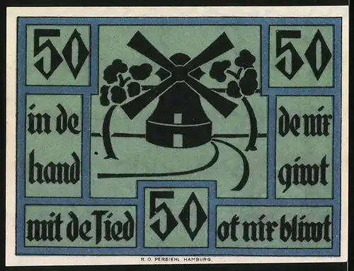Notgeld Neuhaus 1922, 50 Pfennig, Wappen, Windmühle