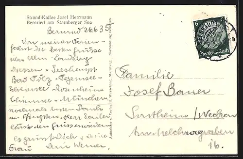 AK Bernried / Starnberger See, Strand-Cafe Josef Herrmann