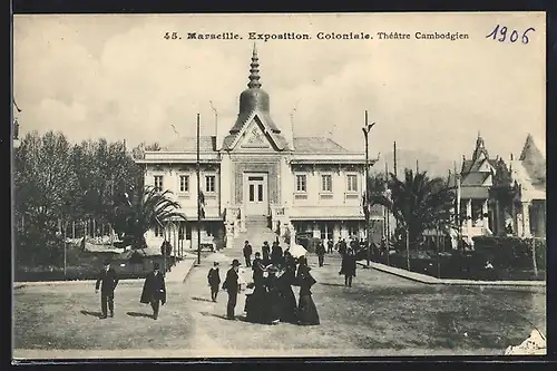 AK Marseille, Ausstellung, Exposition Coloniale, Theatre Cabodgien