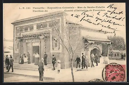 AK Marseille, Exposition Coloniale, Mas de Santo-Estello mit Leuten, Ausstellung