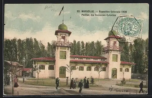 AK Marseille, Exposition Coloniale 1906, Pavillon des Anciennes Colonies, Ausstellung