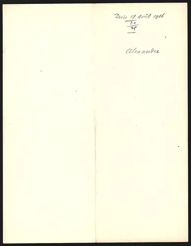 Rechnung Paris 1916, Emile Alexandre, Agent Dépositaire de Fabriques, Toiles Linge de Table