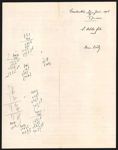 Rechnung Constantine 1918, S. Adda Fils, Aux Nouvelles Galeries, Confection pour Hommes, Dames et Enfants