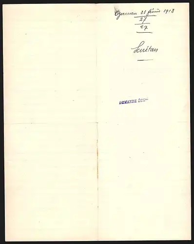Rechnung Oyonnax 1918, Secrétan, Toilerie en tous Genres, Linge de Table & de Toilette, Webstuhl mit Arbeiter