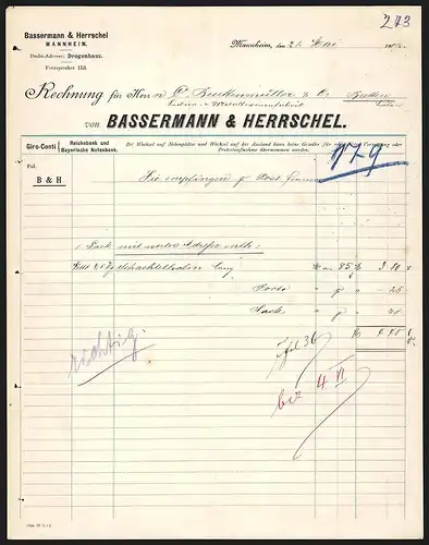 Rechnung Mannheim 1902, Bassermann & Herrschel, Drogenhaus