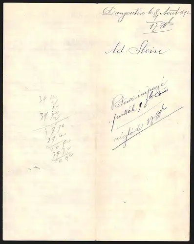 Rechnung Danjoutin-Belfort 1892, Adolphe Stein, Manufacture de Cables & Cordages, Auszeichnungen