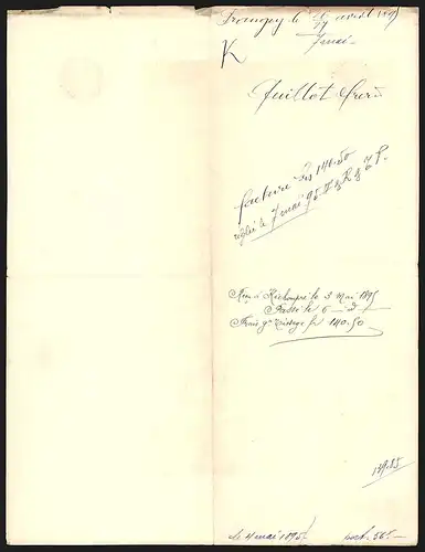 Rechnung Frangey 1895, Quillot Frères, Portland Artificiel, Usine de Frangey, Auszeichnungen