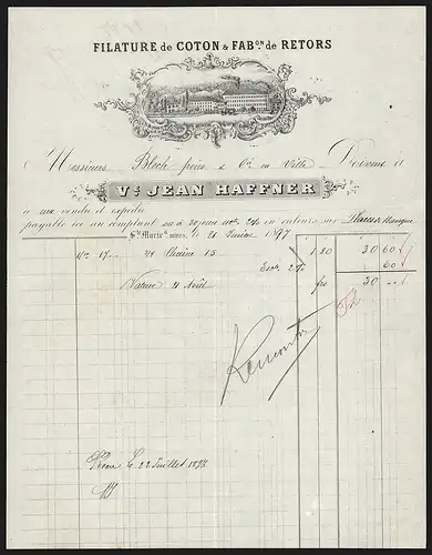 Rechnung Ste. Marie-aux-Mines 1897, Ve. Jean Haffner, Filature de Coton & Fabrication de Retors, Werkansicht
