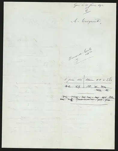 Rechnung Lyon 1892, A. Foriquet, Constructeur Mécanicien, Spécialité de Laisages, Auszeichnungen