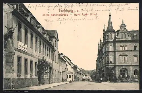 AK Frohburg i. S., Hotel Roter Hirsch, Innere Bahnhofstrasse
