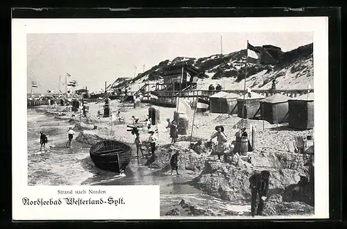 AK Westerland /Sylt, Strand mit Ruderboot und Gästen