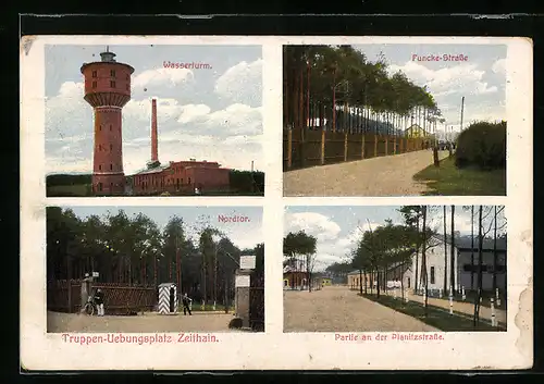 AK Zeithain, Truppen-Übungsplatz, Wasserturm, Funcke-Strasse, Planitzstrasse, Nordtor