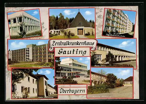 AK Gauting /Oberbayern, Zentralkrankenhaus mit Lehrwerkstätten, Personalwohnheim, Chir. Abteilung, Medizin. Abteilung