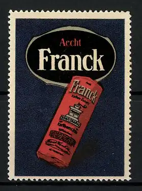 Reklamemarke Aecht Franck Kaffee-Zusatz mit der Kaffeemühle, Firmenlogo und Kaffeeverpackung orange