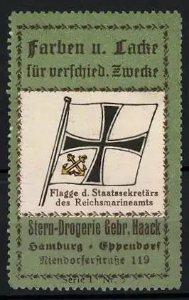 Reklamemarke Stern-Drogerie der Gebr. Haack, Hamburg-Eppendorf, Niendorferstr. 119, Flagge Reichsmarineamt
