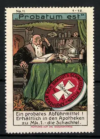 Reklamemarke Apotheker Rich. Brandt's Schweizer Pillen, probates Abführmittel, Dose, Probatum est Bild 11
