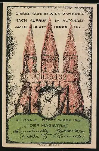 Notgeld Altona 1921, 30 Pfennig, Tor mit drei Türmen, verschneite Szene