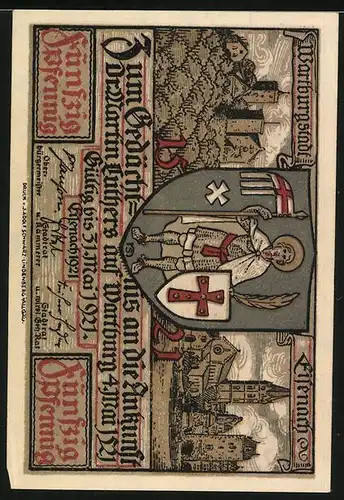 Notgeld Eisenach 1921, 50 Pfennig, Luthers Ankunft auf der Wartburg