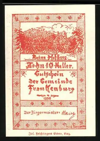 Notgeld Frankenburg 1920, 10 Heller, Ruine Hofberg