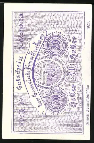 Notgeld Frankenburg 1920, 20 Heller, Ortsansicht vom Hofberg aus