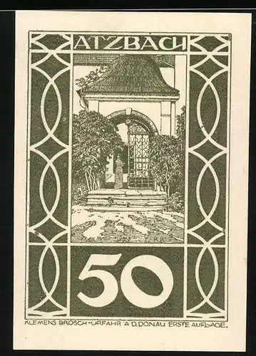 Notgeld Atzbach, 50 Pfennig, Dame an einem Hofeingang