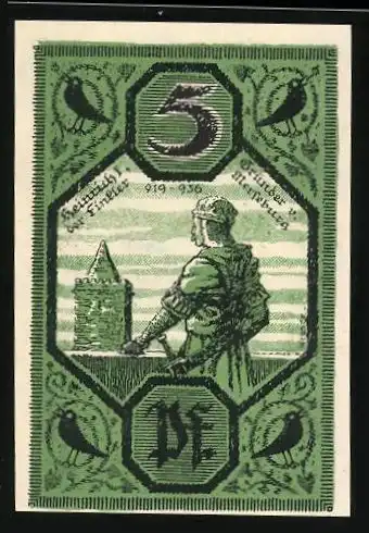 Notgeld Merseburg 1921, 5 Pfennig, Heinrich I. der Finkler