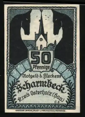 Notgeld Scharmbeck 1920, 50 Pfennig, Kirche und Wappen