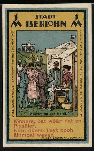 Notgeld Iserlohn 1921, 1 Mark, Äostern op der Hardt, Graf Engelbert v. d. Mark
