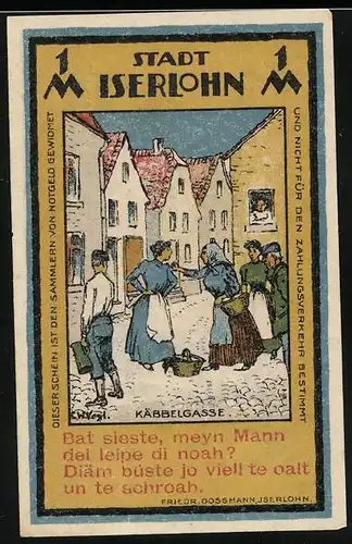 Notgeld Iserlohn 1921, 1 Mark, Käbbelgasse, Graf Engelbert v. d. Mark