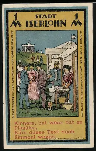 Notgeld Iserlohn 1921, 1 Mark, Äostern op der Hardt, Graf Engelbert v. d. Mark