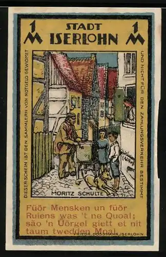 Notgeld Iserlohn 1921, 1 Mark, Moritz Schulte, Graf Engelbert v. d. Mark