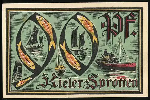 Notgeld Kiel 1921, 90 Pfennig, Kieler Herbstwoche für Kunst und Wissenschaft, verschiedene Schiffe