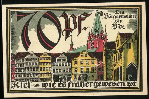 Notgeld Kiel 1921, 70 Pfennig, Kieler Herbstwoche für Kunst und Wissenschaft, Ortspartie zu alter Zeit