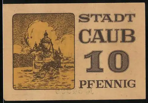 Notgeld Caub, 10 Pfennig, Schloss am Wasser