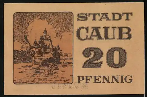 Notgeld Caub, 20 Pfennig, Schloss am Wasser