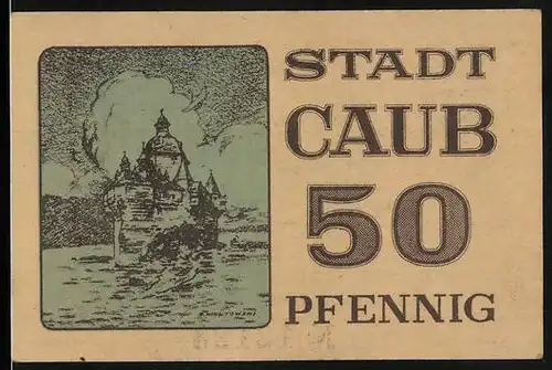 Notgeld Caub, 50 Pfennig, Schloss am Wasser