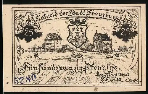 Notgeld Franzburg, 25 Pfennig, Ortsansicht und Wappen