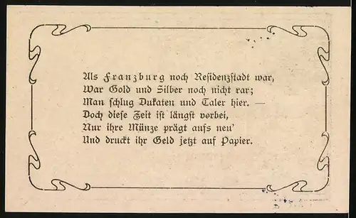 Notgeld Franzburg, 25 Pfennig, Ortsansicht und Wappen