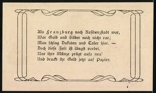 Notgeld Franzburg, 50 Pfennig, Ortspartie und Wappen