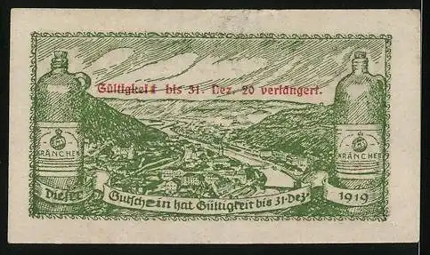 Notgeld Bad Ems 1918, 10 Pfennig, Ortsansicht aus der Vogelschau