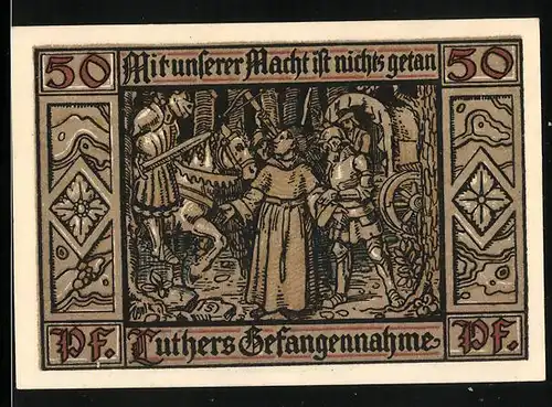 Notgeld Eisenach 1921, 50 Pfennig, Wartburg, Luthers Gefangennahme